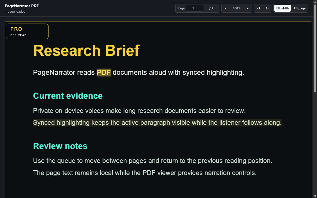 PageNarrator Pro PDF viewer with synchronized highlighting